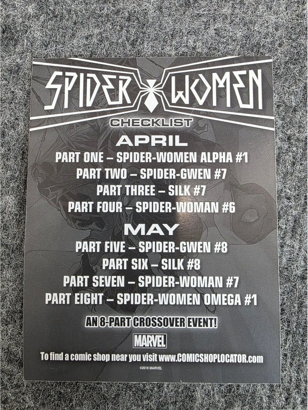 Spider-Women Marvel 8-Part Crossover Event Promo Card 2016